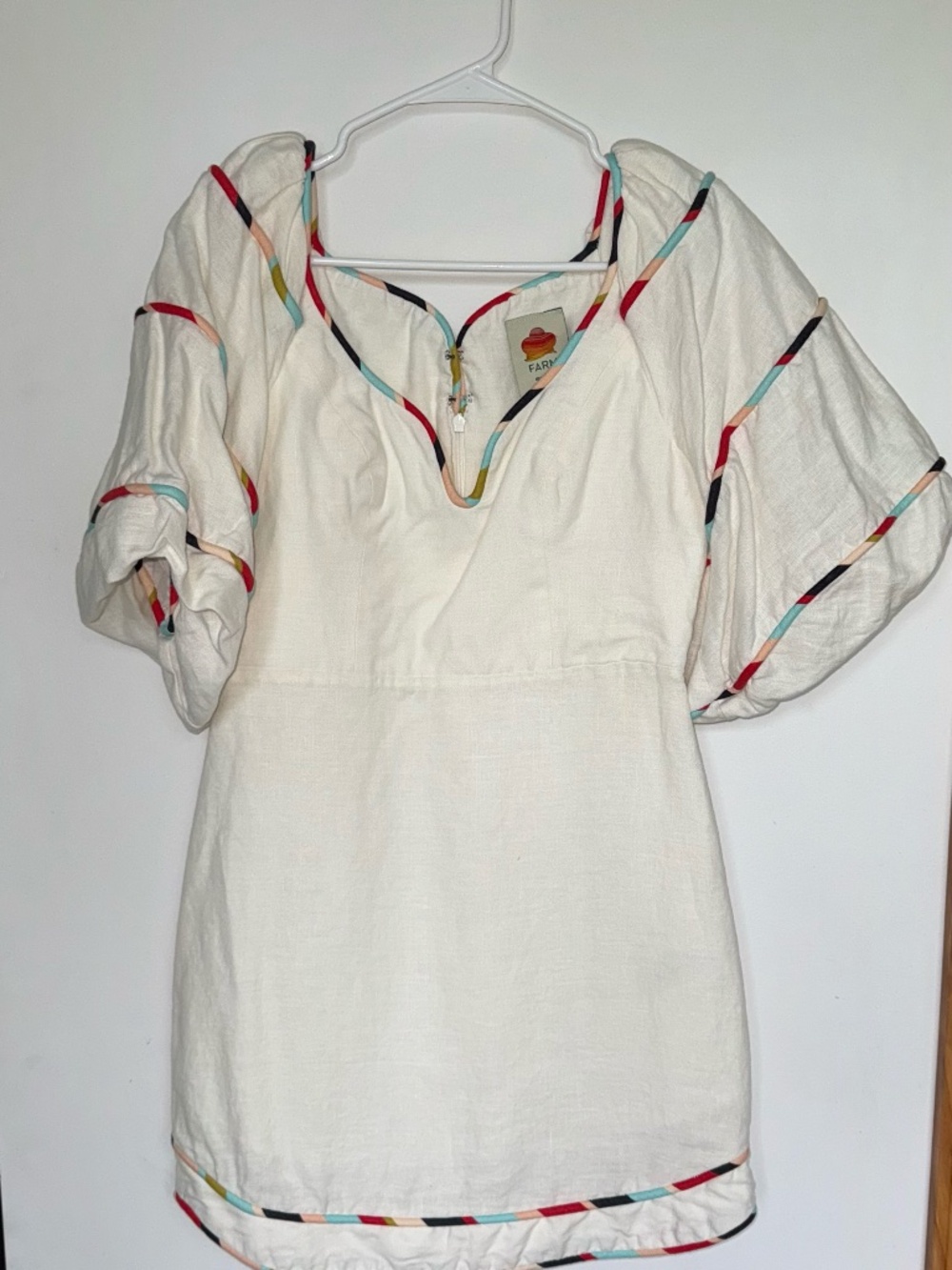 Farm Rio White Mini Dress with multicolor trim Small